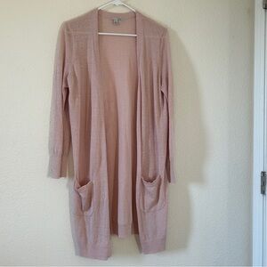 Halogen Long Cardigan Open Front Women’s Medium Blush Pink Casual Girlie Spring